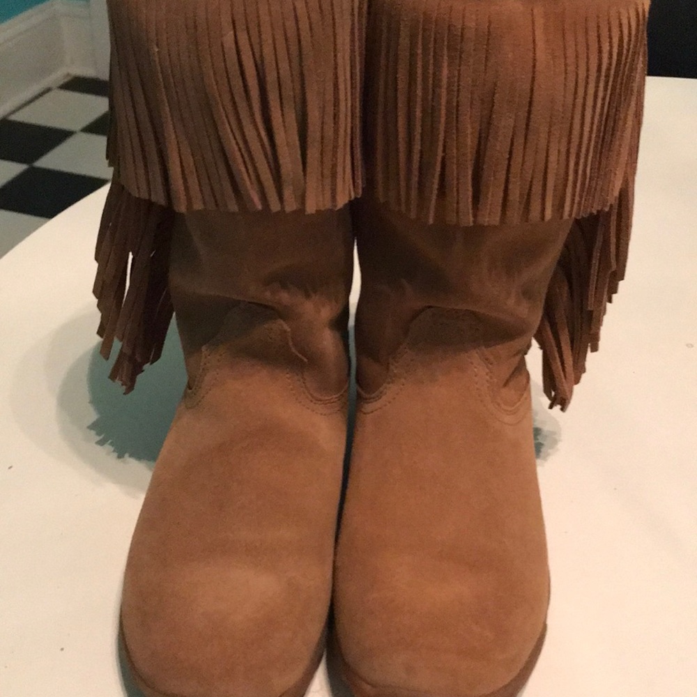 Leather fringe boots